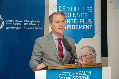 Canstar Community News Dec. 18 - The Winnipeg Regional Health Authority and Minister of Health, Seniors and Active Living Cameron Friesen unveiled the Misericordia Health Centre's new comunity intravenous clinic. (EVA WASNEY/CANSTAR COMMUNITY NEWS/METRO)