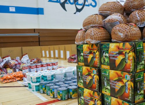 Katie McKenzie / Ma Mawi Wi Chi Itata Centre
Some of the of the food waiting to be packed into hampers at R. B. Russell School for the 16th annual Christmas Hamper Drive hosted by Ma Mawi Wi Chi Itata Centre and Bell MTS.

181222 - Saturday, December 22, 2018.