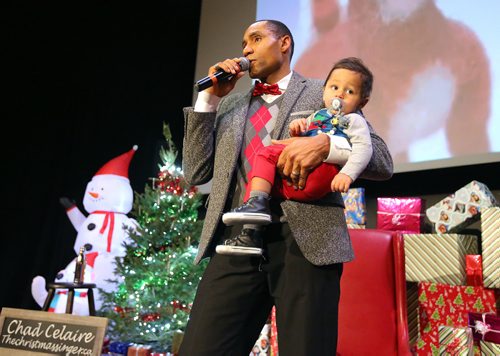 JASON HALSTEAD / WINNIPEG FREE PRESS

Chad 'The Christmas Singer' Celaire performs with a young guest at Winter Wonderland  Variety Childrens Holiday Celebration hosted by Variety, the Children's Charity of Manitoba, on Dec. 10, 2018 at the Metropolitan Event Centre. (See Social Page)