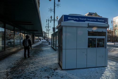 DAVID LIPNOWSKI / WINNIPEG FREE PRESS

Winnipeg Transit Inspector Stations are now operating at two downtown safety hot spots, including this one at Portage Avenue and Vaughan Street Thursday December 27, 2018.