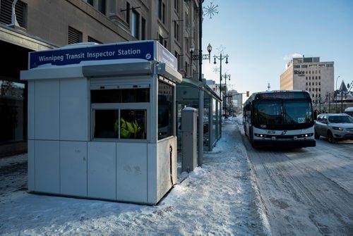 DAVID LIPNOWSKI / WINNIPEG FREE PRESS

Winnipeg Transit Inspector Stations are now operating at two downtown safety hot spots, including this one at Portage Avenue and Vaughan Street Thursday December 27, 2018.