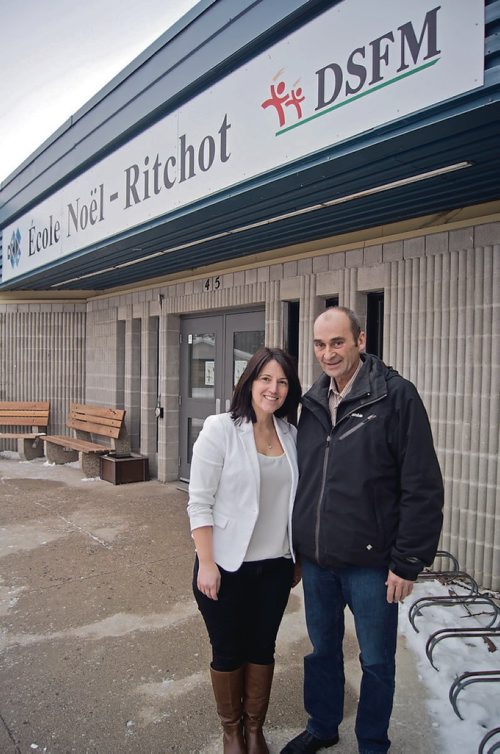 Canstar Community News Dec. 5, 2018 - Nicole Nicolas, principal of Ecole Noel-Ritchot, and Bernard Lesage, chair of the La Commission scolaire franco-manitobaine, are pictured outside of the kindergarten to Grade 8 school in St. Norbert. The province of Manitoba has recommitted funding for a major renovation and expansion to the French school. The $16-million project is expected to get underway this spring and be complete by fall 2020. (DANIELLE DA SILVA/SOUWESTER/CANSTAR)