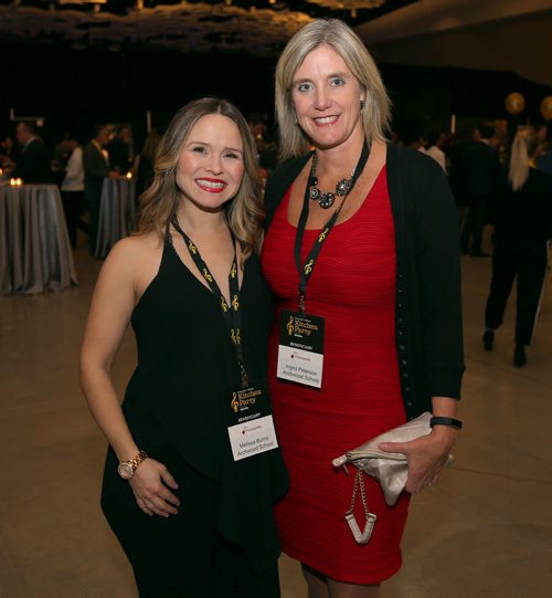 JASON HALSTEAD / WINNIPEG FREE PRESS

**NOTE: Pedersen's name is spelled incorrectly on the name-tag visible in the photo***
L-R: Melissa Burns and Ingrid Pedersen of Archwood School at the Canada's Great Kitchen Party event at the RBC Convention Centre Winnipeg on Nov. 8, 2018. (See Social Page)