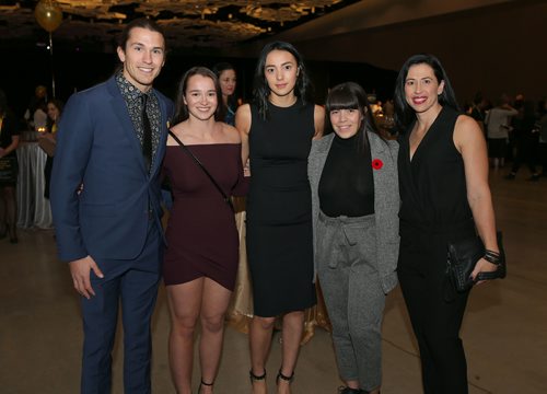 JASON HALSTEAD / WINNIPEG FREE PRESS

L-R: Canadian athletes James Lavalée (kayak), Anne-Sophie Lavoie-Parent (canoe), Skylar Park (taekwondo), Nadya Crossman-Serb (canoe) and Jill Officer (curling) at the Canada's Great Kitchen Party event at the RBC Convention Centre Winnipeg on Nov. 8, 2018. (See Social Page)