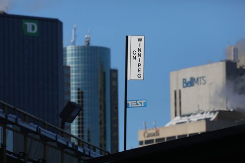 RUTH BONNEVILLE / WINNIPEG FREE PRESS

49.8 - rail safety feature story.

Photo of Sign at Main Street CN Train Station - Winnipeg.  

Dec 31st,  2018