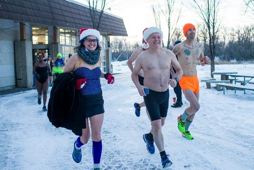 MIKAELA MACKENZIE / WINNIPEG FREE PRESS
Winnipeggers tough it out in little clothing despite the extreme cold warning at the annual New Year's Day Polar Bare Run at Assiniboine Park in Winnipeg on Tuesday, Jan. 1, 2019. 
Winnipeg Free Press 2018.