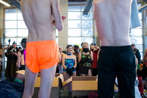 MIKAELA MACKENZIE / WINNIPEG FREE PRESS
Winnipeggers listen to the announcements before the annual New Year's Day Polar Bare Run at Assiniboine Park in Winnipeg on Tuesday, Jan. 1, 2019. 
Winnipeg Free Press 2018.