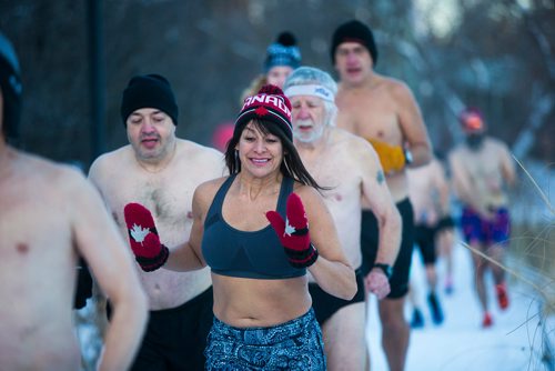 MIKAELA MACKENZIE / WINNIPEG FREE PRESS
Winnipeggers tough it out in little clothing despite the extreme cold warning at the annual New Year's Day Polar Bare Run at Assiniboine Park in Winnipeg on Tuesday, Jan. 1, 2019. 
Winnipeg Free Press 2018.