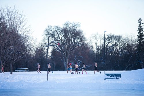 MIKAELA MACKENZIE / WINNIPEG FREE PRESS
Winnipeggers tough it out in little clothing despite the extreme cold warning at the annual New Year's Day Polar Bare Run at Assiniboine Park in Winnipeg on Tuesday, Jan. 1, 2019. 
Winnipeg Free Press 2018.