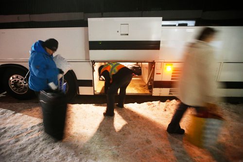 JOHN WOODS / WINNIPEG FREE PRESS
Joy Boucher, a professional driver for 25+yrs, loads her bus to the Pas outside the Maple Bus Lines (MBL) depot on Sherbrook St in Winnipeg Tuesday, January 1, 2019. MBL now serves northern communities after Greyhound stopped all service.