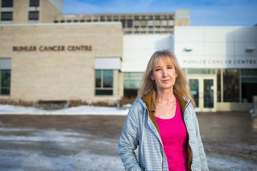 MIKAELA MACKENZIE / WINNIPEG FREE PRESS
Jennifer Zyla, who goes for Herceptin infusions every 3 weeks to keep her breast cancer from returning and is worried that the pumps used to administer it are beyond their inspection due date, poses for a photo at the Buhler Cancer Centre in Winnipeg on Thursday, Jan. 3, 2019. 
Winnipeg Free Press 2018.