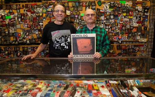 MIKE DEAL / WINNIPEG FREE PRESS
Jon Krocker (right) with his album that was pressed in October 2018, 36 years after it came out on cassette. The producer of the original cassette is Roman Panchyshyn (left), owner of Wild Planet.
190103 - Thursday, January 03, 2019.