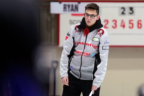 PHIL HOSSACK / WINNIPEG FREE PRESS - JT Ryan's third Jaques Gautier keeps track of play Thursday at the Heather Curling Club.  See Mike Sawatzky story. - January 3, 2019.