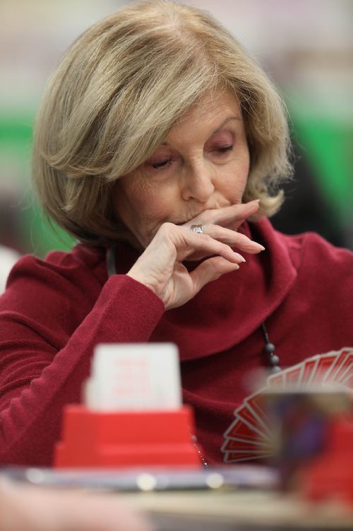 RUTH BONNEVILLE / WINNIPEG FREE PRESS
Story for Sunday feature: Bridge players build community around card tables at Soul Sanctuary church.
Set of action shots of people playing pool Wednesday afternoon.
Photo of Sally Shuckette.
See Brenda Suderman story.
Jan 02, 2019