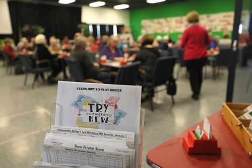 RUTH BONNEVILLE / WINNIPEG FREE PRESS

Story for Sunday feature: Bridge players build community around card tables at Soul Sanctuary church.
 
Set of action shots of people playing pool Wednesday afternoon.  

See Brenda Suderman story. 

 Jan 02, 2019 
