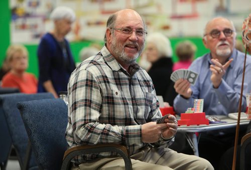 RUTH BONNEVILLE / WINNIPEG FREE PRESS

Story for Sunday feature: Bridge players build community around card tables at Soul Sanctuary church.
 
Set of action shots of people playing pool Wednesday afternoon.  

Photo of John Hindle.  

See Brenda Suderman story. 

 Jan 02, 2019 
