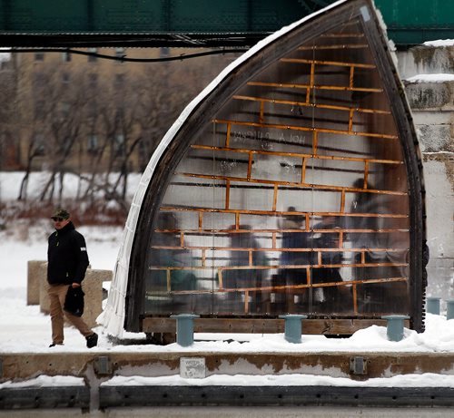 PHIL HOSSACK / WINNIPEG FREE PRESS - Skaters prepping for a run on the newly opened "River Trail" at the Forks are silhouetted in a warming shack as the put on skates Saturday. See story. January 5, 2019