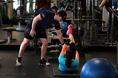PHIL HOSSACK / WINNIPEG FREE PRESS - Alastair Hopper, personal trainer and owner of Flex Fitness works with client Barb Harvey in his gym Saturday. See story. January 5, 2019