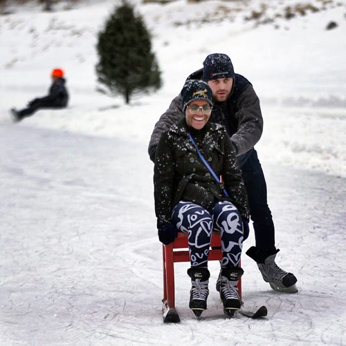 PHIL HOSSACK / WINNIPEG FREE PRESS - Jenie Nizigiyimana gets a free ride from Kenan Saran down the Fork's RIver Trail Saturday.  January 5, 2019