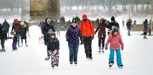 PHIL HOSSACK / WINNIPEG FREE PRESS - Skaters glide through a flurry on the newly opened "River Trail" at the Forks. Saturday. See story. January 5, 2019