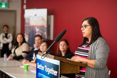 MIKAELA MACKENZIE / WINNIPEG FREE PRESS
Tara Petti, CEO of the Southern Network, announces the launch of Manitobas first social impact bond restoring traditional childbirth practices with the aim of keeping newborns with their mothers and out of CFS at a press conference in Headingley on Monday, Jan. 7, 2019.
Winnipeg Free Press 2018.