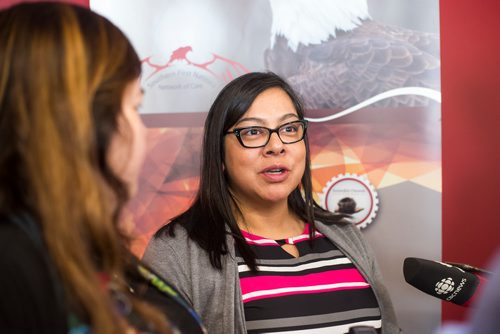 MIKAELA MACKENZIE / WINNIPEG FREE PRESS
Tara Petti, CEO of the Southern Network, speaks to the media after announcing the launch of Manitobas first social impact bond restoring traditional childbirth practices with the aim of keeping newborns with their mothers and out of CFS at a press conference in Headingley on Monday, Jan. 7, 2019.
Winnipeg Free Press 2018.