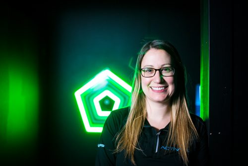 MIKAELA MACKENZIE / WINNIPEG FREE PRESS
Megan Schmidt, co-owner, poses in the Activate Games real-life video game space in Winnipeg on Tuesday, Jan. 8, 2019. 
Winnipeg Free Press 2018.