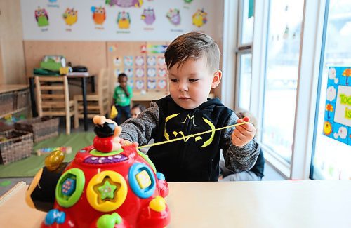 RUTH BONNEVILLE / WINNIPEG FREE PRESS

Renly Davidson (3yrs), plays with toys at the Campus Childrens Centre at the University of Manitoba Campus which celebrated its official opening of its expansion at a ceremony Tuesday. 

See Alex Paul story. 

 Jan 8h, 2019 
