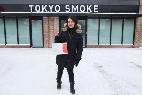 MIKE DEAL / WINNIPEG FREE PRESS
Jen Zoratti outside Tokyo Smoke in Osborne Village while doing a first-person story on the experience of buying pot. 
190108 - Tuesday, January 8, 2019