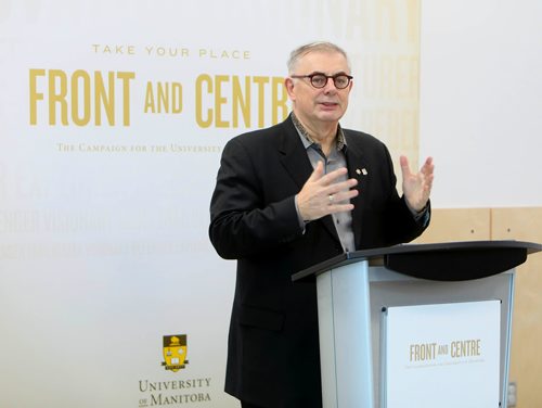 RUTH BONNEVILLE / WINNIPEG FREE PRESS

University of Manitoba president and vice-chancellor Dr. David Barnard speaks at the podium at official opening of its expansion of Campus Childrens Centre at the University of Manitoba Campus Tuesday. 

See Alex Paul story. 

 Jan 8h, 2019 



