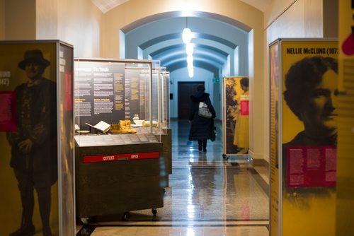 MIKAELA MACKENZIE / WINNIPEG FREE PRESS
A travelling Manitoba Museum exhibition, "Nice Women Don't Want the Vote," in the basement of the Manitoba Legislative Building in Winnipeg on Wednesday, Jan. 9, 2019. 
Winnipeg Free Press 2018.