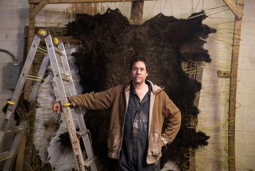 MIKAELA MACKENZIE / WINNIPEG FREE PRESS
Carl Froese, owner of Manitoba Buckskin, poses for a portrait in his workspace after being robbed of traditional family heirlooms and shop equipment overnight in Winnipeg on Wednesday, Jan. 9, 2019. 
Winnipeg Free Press 2018.