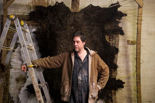 MIKAELA MACKENZIE / WINNIPEG FREE PRESS
Carl Froese, owner of Manitoba Buckskin, poses for a portrait in his workspace after being robbed of traditional family heirlooms and shop equipment overnight in Winnipeg on Wednesday, Jan. 9, 2019. 
Winnipeg Free Press 2018.