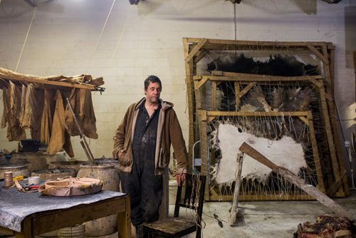 MIKAELA MACKENZIE / WINNIPEG FREE PRESS
Carl Froese, owner of Manitoba Buckskin, poses for a portrait in his workspace after being robbed of traditional family heirlooms and shop equipment overnight in Winnipeg on Wednesday, Jan. 9, 2019. 
Winnipeg Free Press 2018.