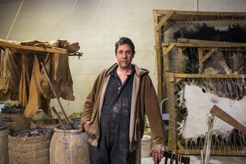 MIKAELA MACKENZIE / WINNIPEG FREE PRESS
Carl Froese, owner of Manitoba Buckskin, poses for a portrait in his workspace after being robbed of traditional family heirlooms and shop equipment overnight in Winnipeg on Wednesday, Jan. 9, 2019. 
Winnipeg Free Press 2018.