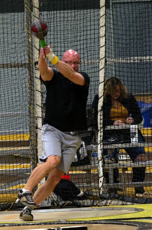 PHIL HOSSACK / Winnipeg Free Press - Bruce McWhinney warms up for the 'weight throw' Wednesday evening as the 2019Bison Grand Prix # 1 got underway.   January 9, 2019.