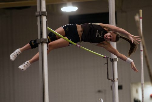 PHIL HOSSACK / Winnipeg Free Press - PHIL HOSSACK / Winnipeg Free Press - Bison's Emily Blackner clears the bar in the Pole Vault Wednesday evening as the 2019 Bison Grand Prix # 1 got underway.   January 9, 2019.   Wednesday evening as the 2019Bison Grand Prix # 1 got underway.   January 9, 2019.