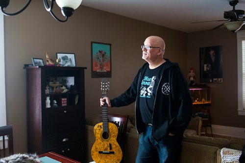 MIKAELA MACKENZIE / WINNIPEG FREE PRESS
Stu Reid poses for a portrait in the "Stu Dome," also known as his living room, where he hosts frequent house concerts in Winnipeg on Thursday, Jan. 10, 2019. 
Winnipeg Free Press 2018.