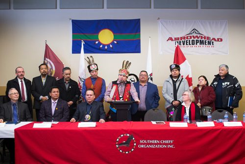 MIKAELA MACKENZIE / WINNIPEG FREE PRESS
Southern Chiefs Organization Grand Chief Jerry Daniels speaks at a press conference to launch the results of a report, which quantifies the economic contributions of First Nations in Manitoba, in Winnipeg on Thursday, Jan. 10, 2019. 
Winnipeg Free Press 2018.