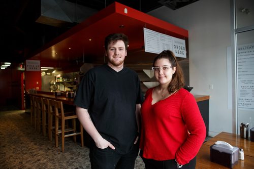 MIKE DEAL / WINNIPEG FREE PRESS
The Sherbrook Street Deli at 102 Sherbrook Street and Westminster Avenue has been reopened by Noel Bernier and is being managed by Riley Bernier (left) and Julian Roberta (right).
190110 - Thursday, January 10, 2019.