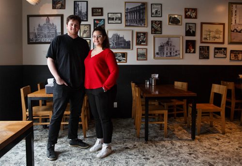 MIKE DEAL / WINNIPEG FREE PRESS
The Sherbrook Street Deli at 102 Sherbrook Street and Westminster Avenue has been reopened by Noel Bernier and is being managed by Riley Bernier (left) and Julian Roberta (right).
190110 - Thursday, January 10, 2019.