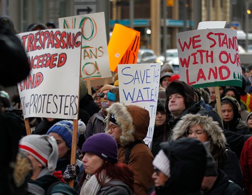 PHIL HOSSACK / WINNIPEG FREE PRESS - Some of the thousand plus crowd gathered at Portage and Main Thursday. See Kevin Rollason's story. January 10, 2019