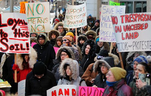 PHIL HOSSACK / WINNIPEG FREE PRESS - Some of the thousand plus crowd gathered at Portage and Main Thursday. See Kevin Rollason's story. January 10, 2019