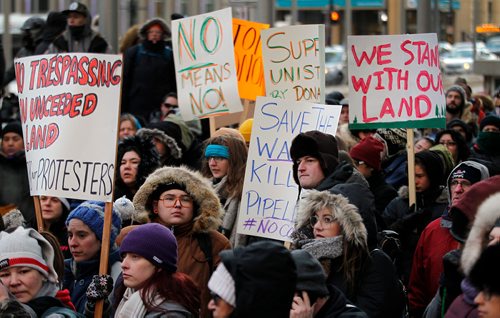 PHIL HOSSACK / WINNIPEG FREE PRESS - Some of the thousand plus crowd gathered at Portage and Main Thursday. See Kevin Rollason's story. January 10, 2019