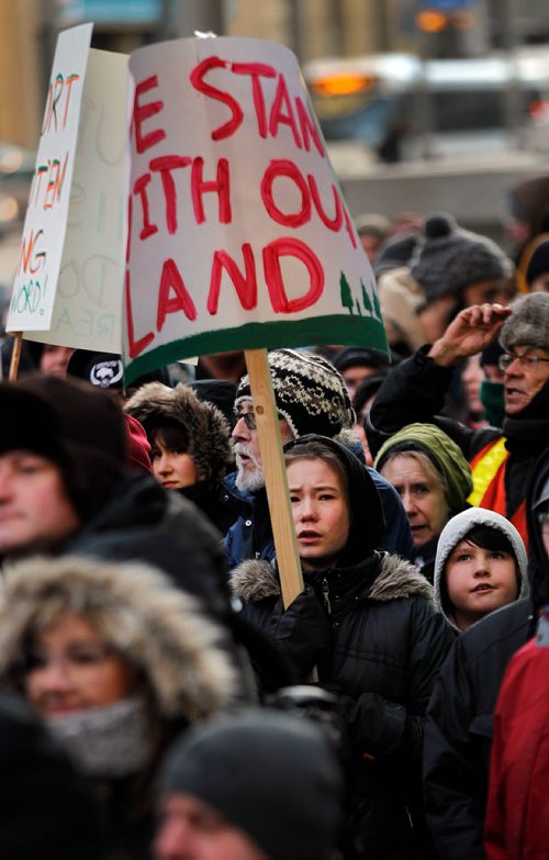 PHIL HOSSACK / WINNIPEG FREE PRESS - Some of the thousand plus crowd gathered at Portage and Main Thursday. See Kevin Rollason's story. January 10, 2019