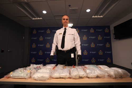 RUTH BONNEVILLE / WINNIPEG FREE PRESS

Winnipeg Police Inspector, Max Waddell, stands next to 3 tables of drugs that were seized in the last 50 days by the Winnipeg Police Drug Enforcement and Street Crime Unit at WPS HQ during press conference, Friday.  

On the 3 tables are 10, 1 Kg bags of Meth with a street value $100,000.  One bag of meth has the potential of creating a high that could last days for over 100 000 people. Other drugs are also on the table including fentanyl and heroin with a total street value of the drugs seized being over $1,014 000. 



Jan 11th, 2019 
