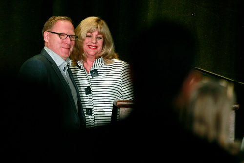 PHIL HOSSACK / WINNIPEG FREE PRESS - Sport and Heritage Minister Cathy Fox and Finance Minister Scott Fielding get warm and fuzzy as she makes her announcement renewing the Film and Video Production tax Credit. See Randall King's story.