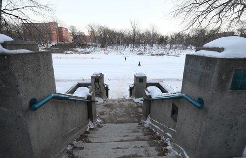 RUTH BONNEVILLE / WINNIPEG FREE PRESS

Photo of stairs that lead down to the river trail from McFadyen Playground and park on Assiniboine Ave. Many people use the park to make their way across the river when it's frozen to get to Osborne area.  For story on announcement that The Winnipeg Foundation plans on funding the construction of a new pedestrian and bicycle bridge across the Assiniboine River between the park (McFadyen Playground and park) that is midway between Osborne and Donald on River Avenue and the other side.

More info - Winnipeg Foundation
Giving city $5 million worth of money so it can renovate the citys archive building (former Carnegie library on William Avenue) and build a new pedestrian and bicycle bridge across the Assiniboine River between the park that is midway between Osborne and Donald on River Avenue and the other side. They want the projects done by 2021, the 100th anniversary of The Winnipeg Foundation.

See Kevin Roll-on story


Jan 15th, 2019 
