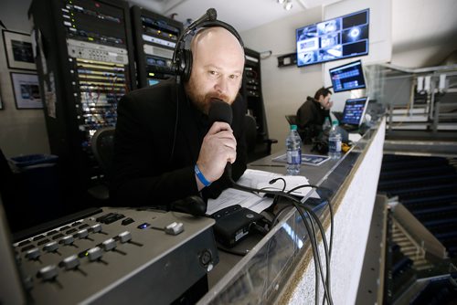 JOHN WOODS / WINNIPEG FREE PRESS
Jay Richardson, public announcer for the Winnipeg Jets, is photographed in the production studio at the Winnipeg Jets arena Tuesday, January 15, 2019.