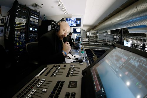 JOHN WOODS / WINNIPEG FREE PRESS
Jay Richardson, public announcer for the Winnipeg Jets, is photographed in the production studio at the Winnipeg Jets arena Tuesday, January 15, 2019.